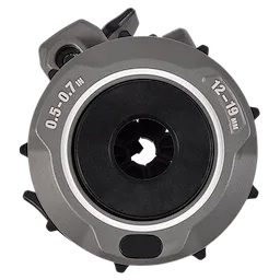 The image is of a 0.5"-0.7" Adjustable Bushing for M18 FUEL™ Covered Conductor Cable Stripper. The bushing is grey with black inner components, marked with the measurement range 12-19 mm.