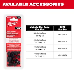 Available accessories include ear tips for small, medium and large