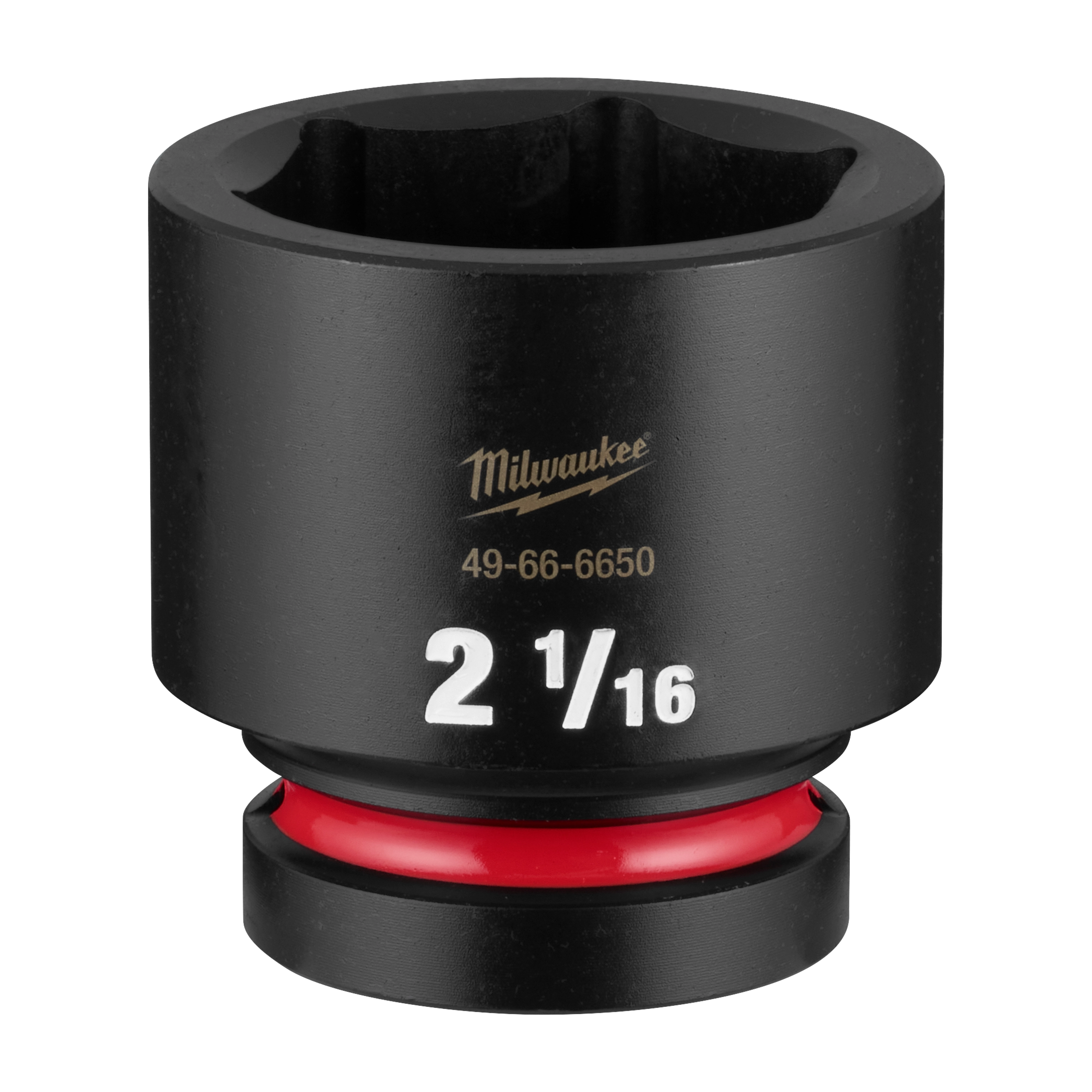 SHOCKWAVE Impact Duty 1" Drive 2-1/16" Standard 6 Point Socket standing upright with visible size marking.