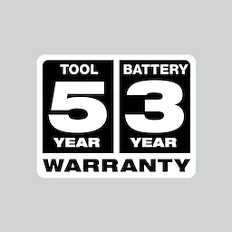 5 year tool, 3 year battery warranty logo