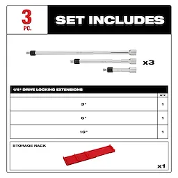 3pc 1/4” Drive Locking Extension Set