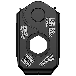The 1/2" ZoomLock MAX® & MaxiPro® Pivoting Press Ring is a black, hexagonal tool attachment designed for pressing and connecting tubes. It features size markings and branding text on its surface.