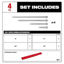 4pc 3/8” Drive Wobble Extension Set