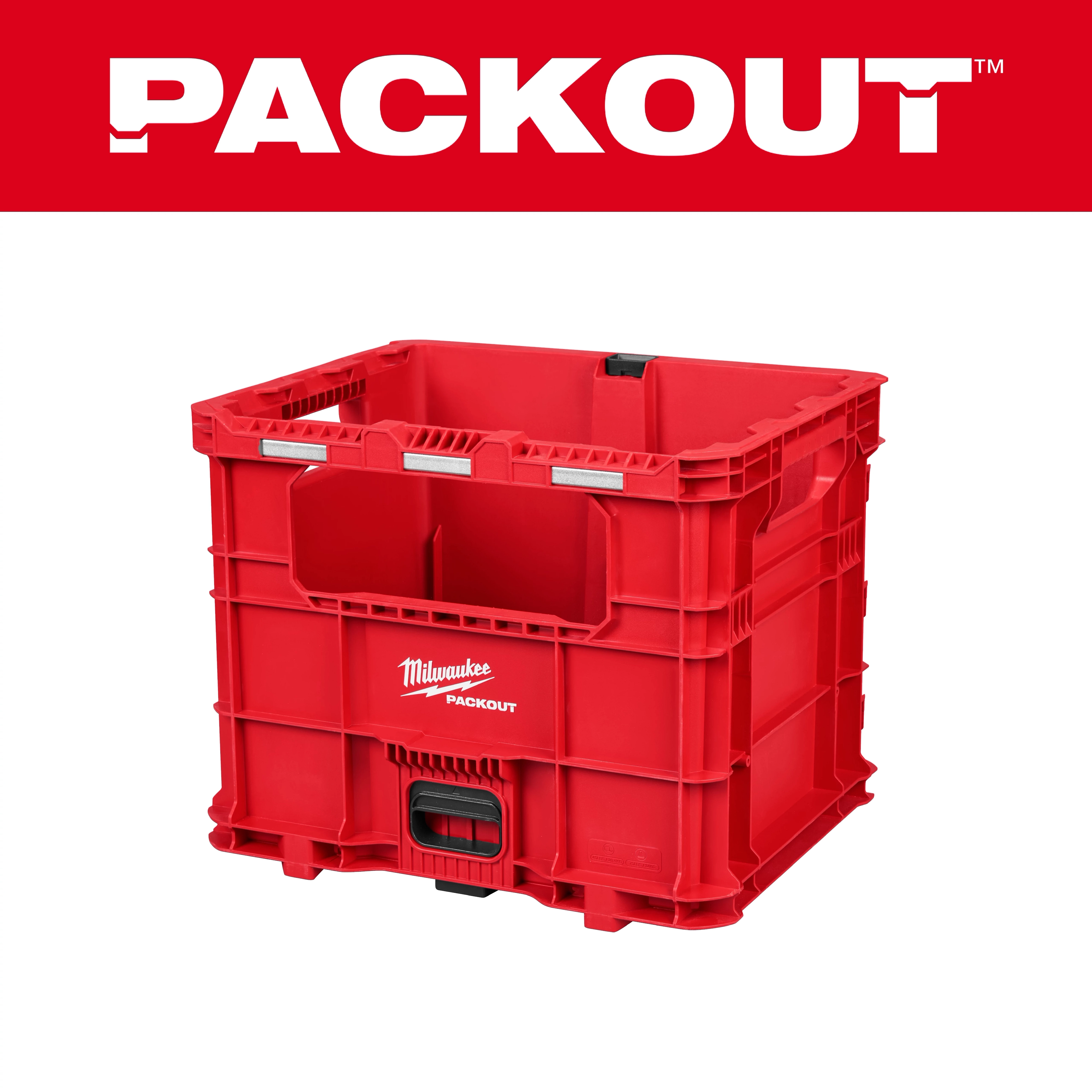 PACKOUT XL Crate with open top and front handle on a plain white background.