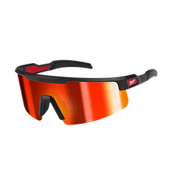 Wrap Around Safety Glasses with Red Mirrored Anti-Scratch Lenses feature a sleek black frame with integrated nose pads and ear grips, offering full eye coverage and protection. The red mirrored lenses provide a stylish look while ensuring durability and scratch resistance.
