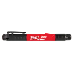 The INKZALL™ Double Sided Black Jobsite Marker – Fine Point & Chisel Tip features a dual-ended design with a red body and black caps. One end has a fine point, and the other has a chisel tip. It is designed for use in tough jobsite conditions.