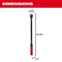 1/2" Drive Click Torque Wrench (50-250 ft·lbf) with a red handle, measuring 23.83 inches in length and 1.3 inches in width.