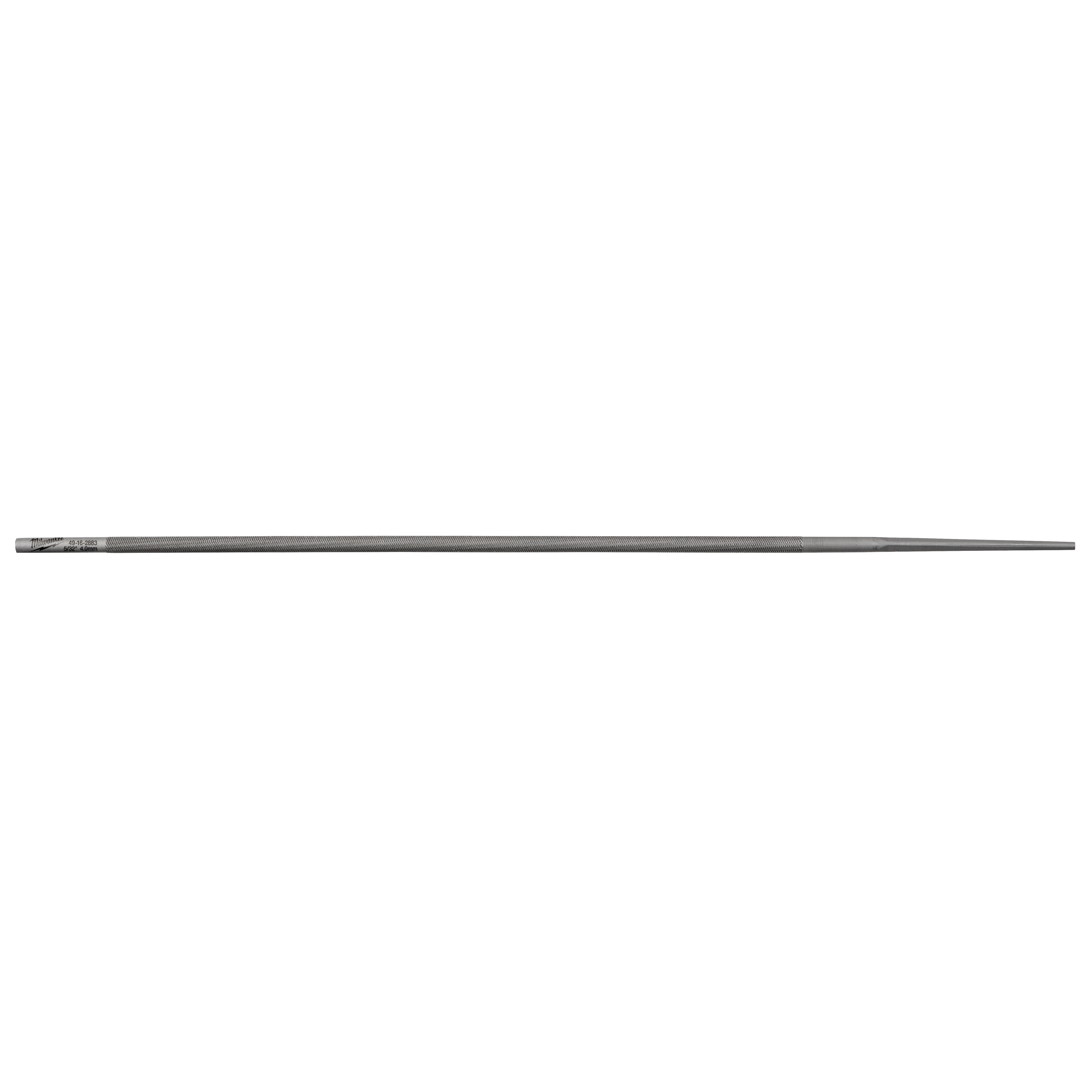 The image displays a 5/32" round file designed for sharpening saw chains. It includes six files in the pack, with a textured surface for efficient sharpening and a tapered end for easy handling.