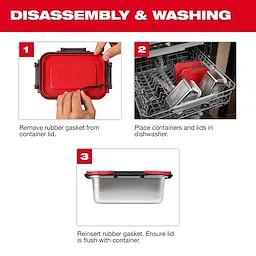 M18 Jobsite Lunch Warmer with Stainless Steel Container and (3) Stainless Steel Containers shown disassembled and in dishwasher.