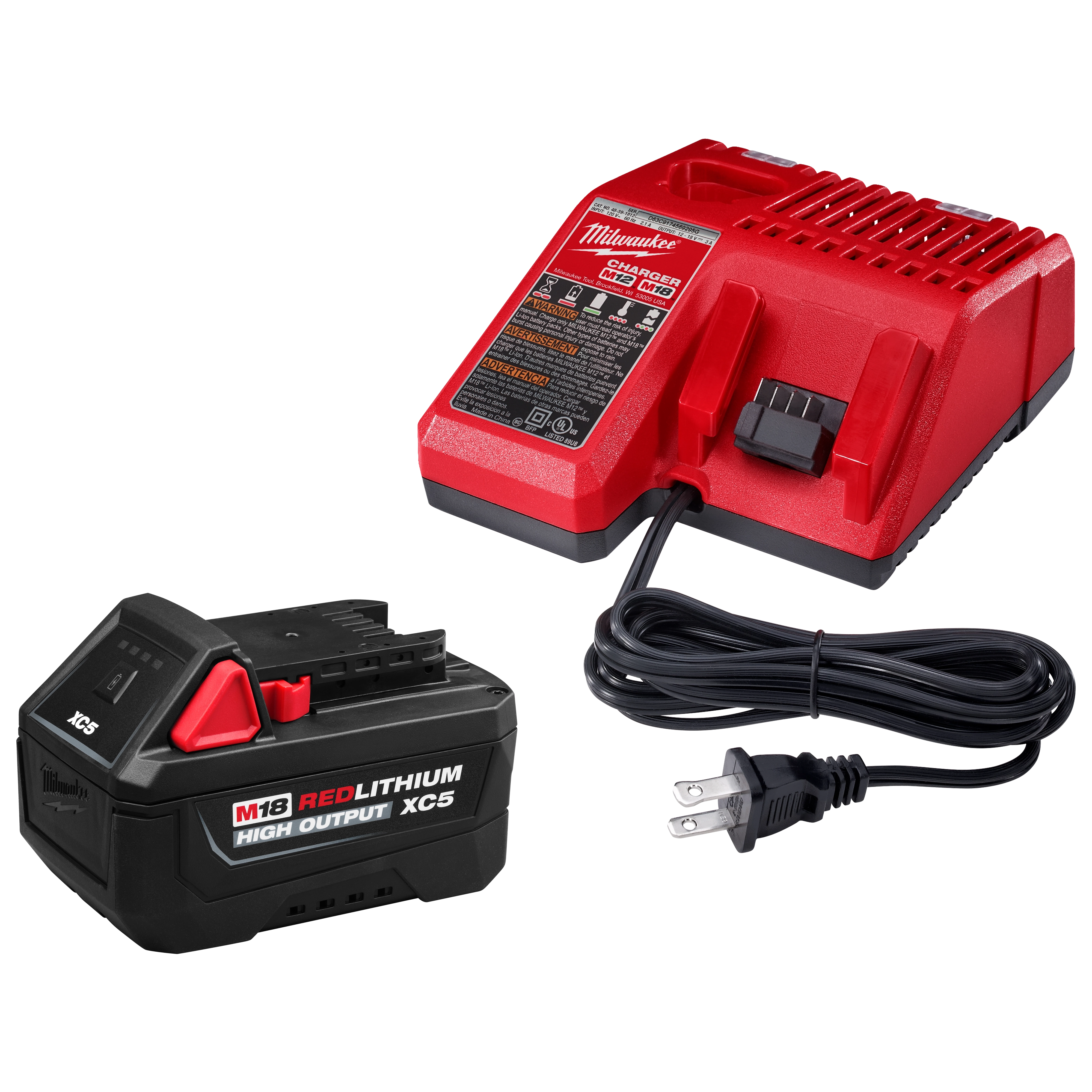 M18 REDLITHIUM HIGH OUTPUT XC5 Starter Kit with battery pack and charger on a plain background.