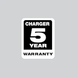 The image is a black and white label displaying "CHARGER 5 YEAR WARRANTY" in bold letters. This indicates a 5 Year Charger Warranty.