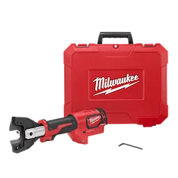 Milwaukee M18™ FORCE LOGIC™ Cable Cutter Kit includes a red and black cordless cable cutter and a matching red hard plastic carrying case. The tool has a grip handle, cutting head, and compact design suitable for electrical work. A small Allen key is placed in front of the case.