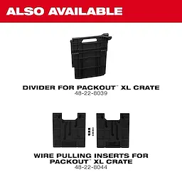 Divider and wire pulling inserts accessories for PACKOUT XL Crate displayed on a plain background.