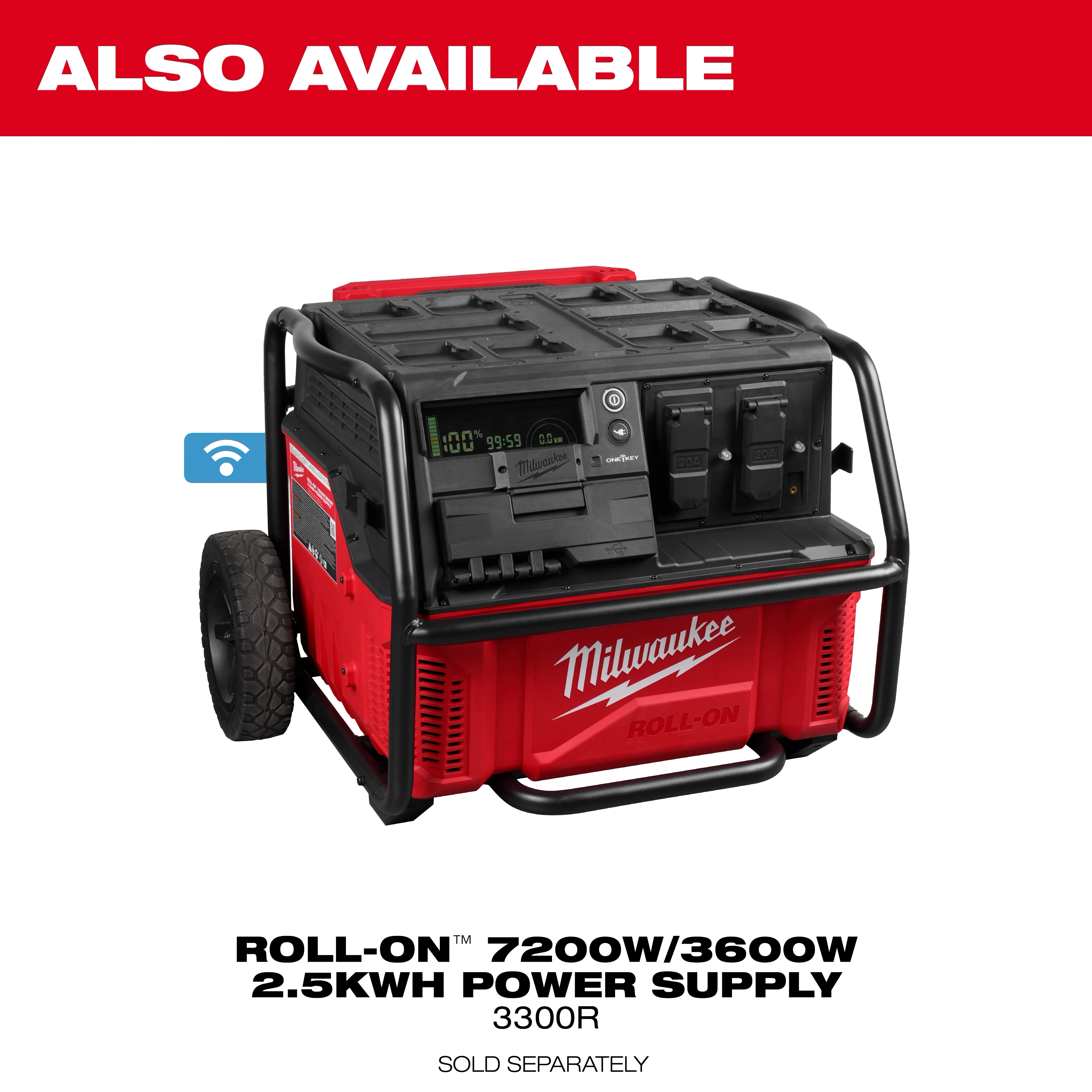 ROLL-ON 7200W/3600W 6.0kWh Power Supply portable unit with wheels and control panel on a white background.