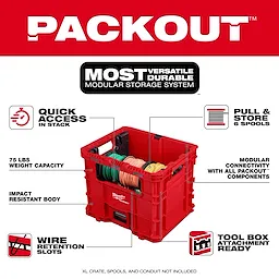 Wire Pulling Inserts for PACKOUT XL Crate shown inside a red crate holding multiple coiled wires.