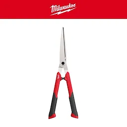 10” Hedge Shears with long metal blades and red and black handles centered on a white background.