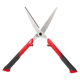 10” Hedge Shears with stainless steel blades and red-black ergonomic handles, designed for trimming hedges and bushes.