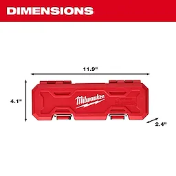 Red carrying case for 1/4" Drive Click Torque Wrench (40-200 in·lbf) with Milwaukee logo. Dimensions: 11.8" x 4" x 2.4".